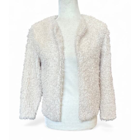 H&M Women’s Ivory Shaggy Faux Fur Eyelash Knit Open Front Jacket size 4 - Picture 2 of 9
